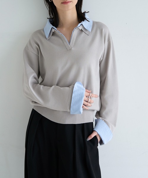 meilmada（メイルマダ）の「シャツ襟ドッキングニット（ニット/セーター・レディース・グレー/ライトイエロー・FREE）」の18枚目の写真