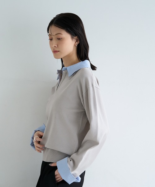 meilmada（メイルマダ）の「シャツ襟ドッキングニット（ニット/セーター・レディース・グレー/ライトイエロー・FREE）」の16枚目の写真