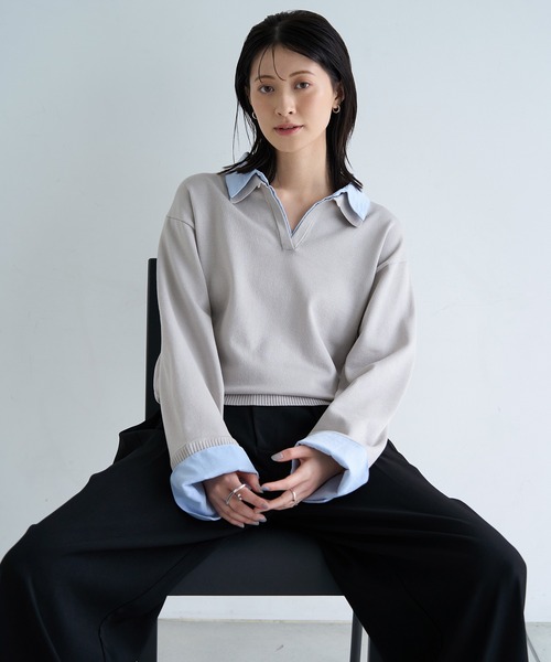 meilmada（メイルマダ）の「シャツ襟ドッキングニット（ニット/セーター・レディース・グレー/ライトイエロー・FREE）」の12枚目の写真