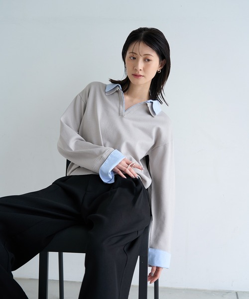 meilmada（メイルマダ）の「シャツ襟ドッキングニット（ニット/セーター・レディース・グレー/ライトイエロー・FREE）」の11枚目の写真