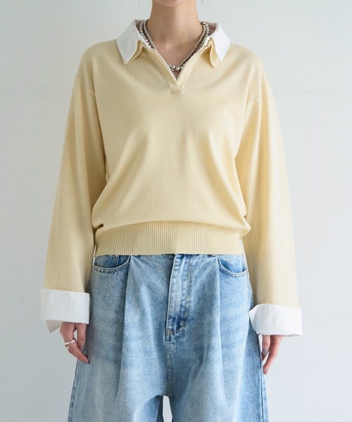 meilmada（メイルマダ）の「シャツ襟ドッキングニット（ニット/セーター・レディース・グレー/ライトイエロー・FREE）」の8枚目の写真
