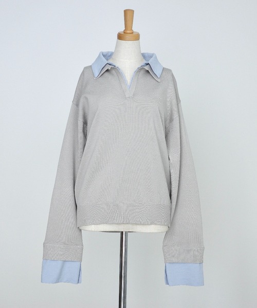 meilmada（メイルマダ）の「シャツ襟ドッキングニット（ニット/セーター・レディース・グレー/ライトイエロー・FREE）」の4枚目の写真
