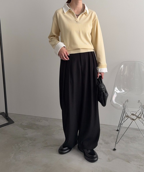 meilmada（メイルマダ）の「シャツ襟ドッキングニット（ニット/セーター・レディース・グレー/ライトイエロー・FREE）」の19枚目の写真