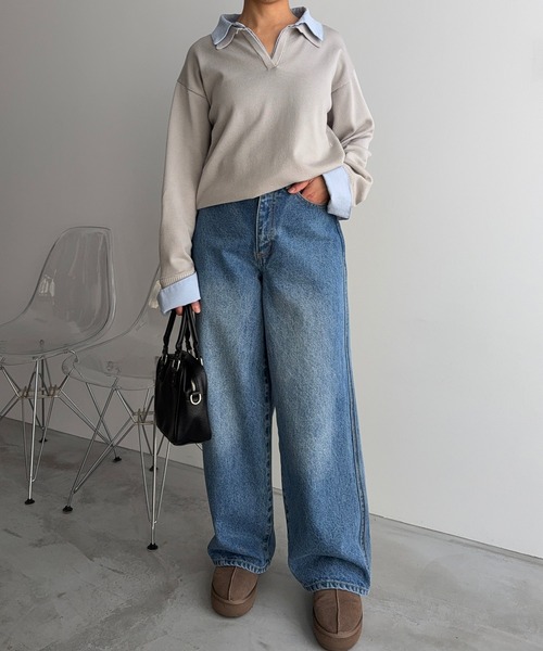 meilmada（メイルマダ）の「シャツ襟ドッキングニット（ニット/セーター・レディース・グレー/ライトイエロー・FREE）」の9枚目の写真