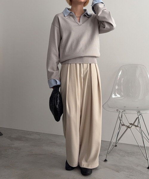 meilmada（メイルマダ）の「シャツ襟ドッキングニット（ニット/セーター・レディース・グレー/ライトイエロー・FREE）」の10枚目の写真