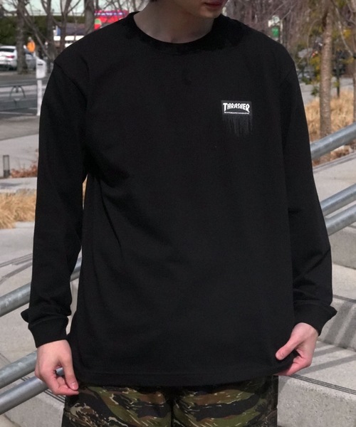 THRASHER(スラッシャー)の「Dripped BOX LOGO L/S T-SHIRTS/THRASHER スラッシャー ドリップロゴ長袖Tシャツ(Tシャツ/カットソー・メンズ・ブラック×ホワイト/ホワイト×ブラック・X-LARGE/LARGE/MEDIUM/SMALL)」の2枚目の写真