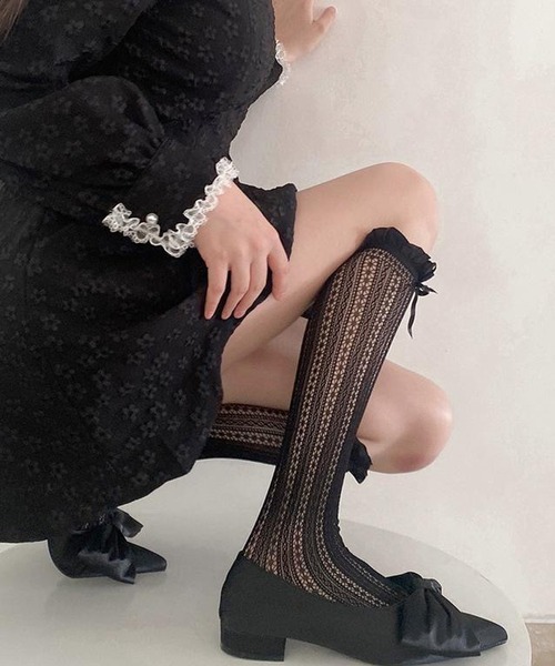 Nia(ニア)の「Nia(ニア)/リボンつきレースソックス(ソックス/靴下・レディース・ホワイト/アイボリー/ブラック・FREE)」の9枚目の写真