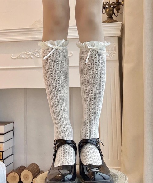Nia(ニア)の「Nia(ニア)/リボンつきレースソックス(ソックス/靴下・レディース・ホワイト/アイボリー/ブラック・FREE)」の5枚目の写真