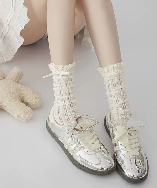 Nia(ニア)の「Nia(ニア)/リボンつきレースソックス(ソックス/靴下・レディース・ホワイト/アイボリー/ブラック・FREE)」の8枚目の写真