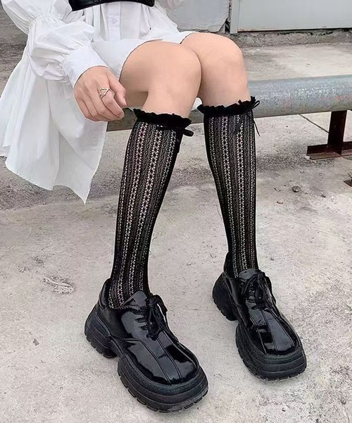 Nia(ニア)の「Nia(ニア)/リボンつきレースソックス(ソックス/靴下・レディース・ホワイト/アイボリー/ブラック・FREE)」の11枚目の写真