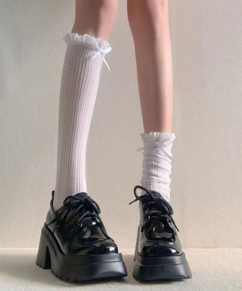 Nia(ニア)の「Nia(ニア)/リボンつきレースソックス(ソックス/靴下・レディース・ホワイト/アイボリー/ブラック・FREE)」の4枚目の写真
