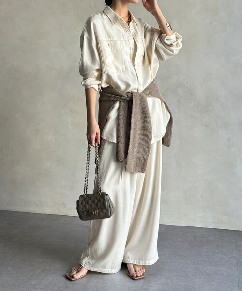 DouDou(ドゥドゥ)の「【セットアップ可能】リヨセルタックパンツ(その他パンツ・レディース・ライトグレー/ネイビー/オフホワイト・FREE/TM)」の10枚目の写真