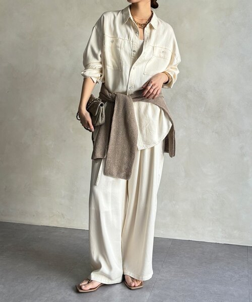 DouDou(ドゥドゥ)の「【セットアップ可能】リヨセルタックパンツ(その他パンツ・レディース・ライトグレー/ネイビー/オフホワイト・FREE/TM)」の8枚目の写真