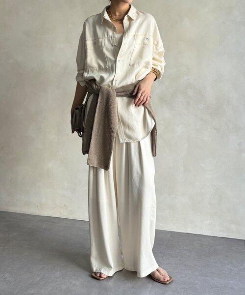 DouDou(ドゥドゥ)の「【セットアップ可能】リヨセルタックパンツ(その他パンツ・レディース・ライトグレー/ネイビー/オフホワイト・FREE/TM)」の7枚目の写真