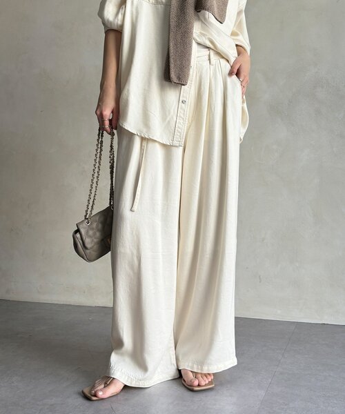 DouDou(ドゥドゥ)の「【セットアップ可能】リヨセルタックパンツ(その他パンツ・レディース・ライトグレー/ネイビー/オフホワイト・FREE/TM)」の5枚目の写真