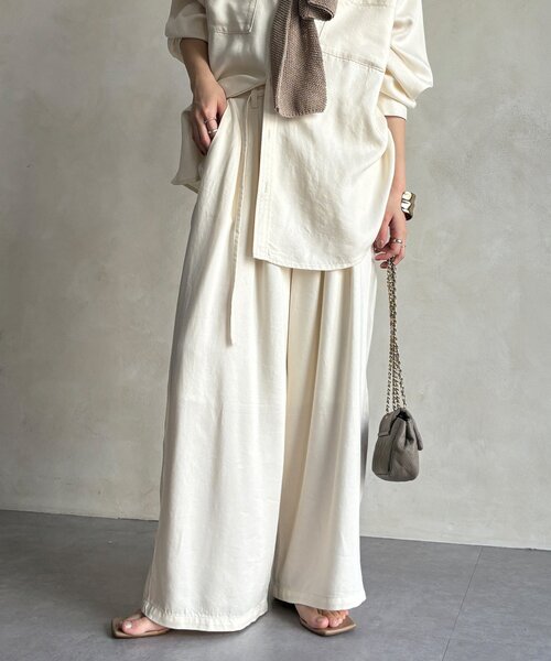 DouDou(ドゥドゥ)の「【セットアップ可能】リヨセルタックパンツ(その他パンツ・レディース・ライトグレー/ネイビー/オフホワイト・FREE/TM)」の4枚目の写真