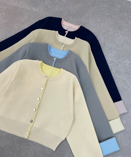 Remind me and forever（リマインドミーアンドフォーエバー）の「【もちもち感が魅力】配色デザインスポンディッシュカーディガン（カーディガン/ボレロ・レディース・アイボリー/ライトグレー/ベージュ/ネイビー・FREE）」の15枚目の写真