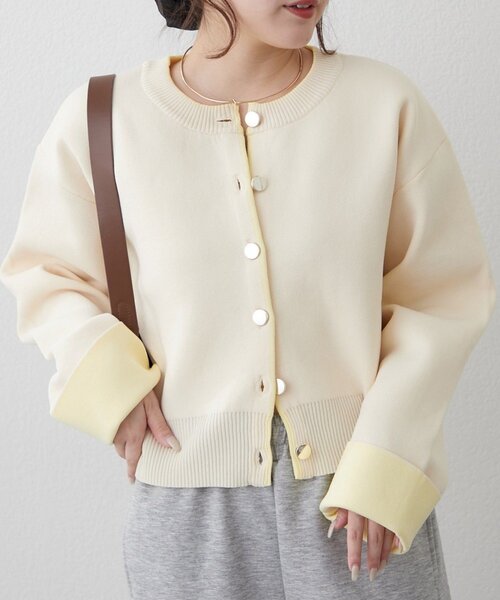 Remind me and forever（リマインドミーアンドフォーエバー）の「【もちもち感が魅力】配色デザインスポンディッシュカーディガン（カーディガン/ボレロ・レディース・アイボリー/ライトグレー/ベージュ/ネイビー・FREE）」の16枚目の写真