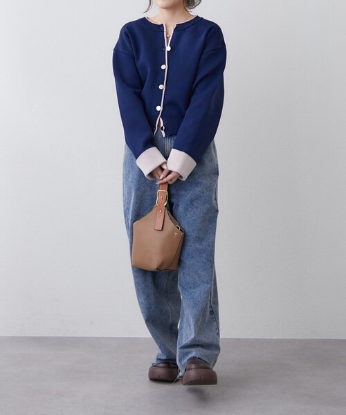 Remind me and forever（リマインドミーアンドフォーエバー）の「【もちもち感が魅力】配色デザインスポンディッシュカーディガン（カーディガン/ボレロ・レディース・アイボリー/ライトグレー/ベージュ/ネイビー・FREE）」の5枚目の写真