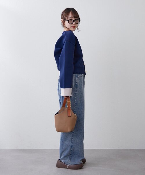 Remind me and forever（リマインドミーアンドフォーエバー）の「【もちもち感が魅力】配色デザインスポンディッシュカーディガン（カーディガン/ボレロ・レディース・アイボリー/ライトグレー/ベージュ/ネイビー・FREE）」の6枚目の写真