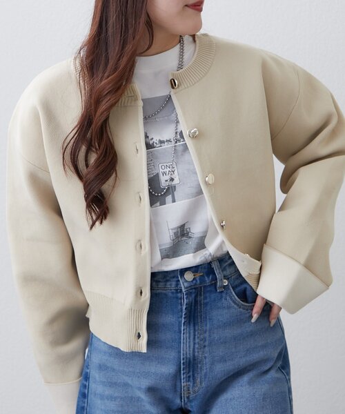 Remind me and forever（リマインドミーアンドフォーエバー）の「【もちもち感が魅力】配色デザインスポンディッシュカーディガン（カーディガン/ボレロ・レディース・アイボリー/ライトグレー/ベージュ/ネイビー・FREE）」の9枚目の写真