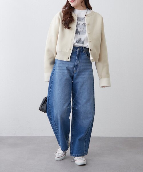 Remind me and forever（リマインドミーアンドフォーエバー）の「【もちもち感が魅力】配色デザインスポンディッシュカーディガン（カーディガン/ボレロ・レディース・アイボリー/ライトグレー/ベージュ/ネイビー・FREE）」の12枚目の写真