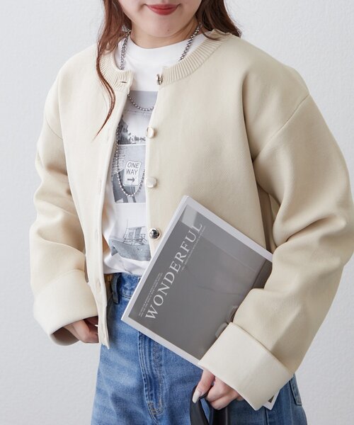 Remind me and forever（リマインドミーアンドフォーエバー）の「【もちもち感が魅力】配色デザインスポンディッシュカーディガン（カーディガン/ボレロ・レディース・アイボリー/ライトグレー/ベージュ/ネイビー・FREE）」の14枚目の写真