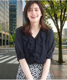ジョーゼットVネックフリルブラウス/洗える/WEB限定サイズあり