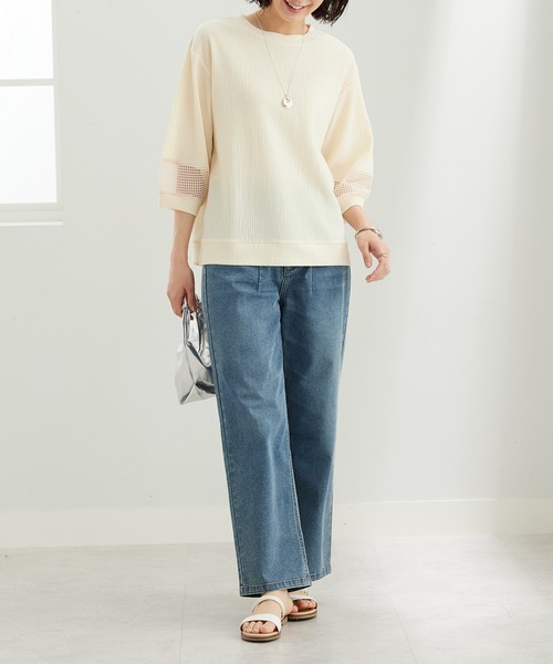 BELLUNA PLUS(ベルーナ)の「ジャカード素材袖メッシュプルオーバー(Tシャツ/カットソー・レディース・チャコール/ネイビー/ペールイエロー/ワイン・X-LARGE/MEDIUM/LARGE)」の12枚目の写真
