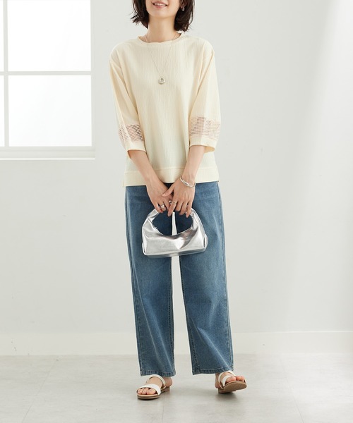 BELLUNA PLUS(ベルーナ)の「ジャカード素材袖メッシュプルオーバー(Tシャツ/カットソー・レディース・チャコール/ネイビー/ペールイエロー/ワイン・X-LARGE/MEDIUM/LARGE)」の13枚目の写真