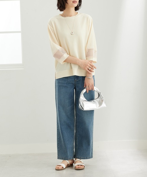 BELLUNA PLUS(ベルーナ)の「ジャカード素材袖メッシュプルオーバー(Tシャツ/カットソー・レディース・チャコール/ネイビー/ペールイエロー/ワイン・X-LARGE/MEDIUM/LARGE)」の15枚目の写真