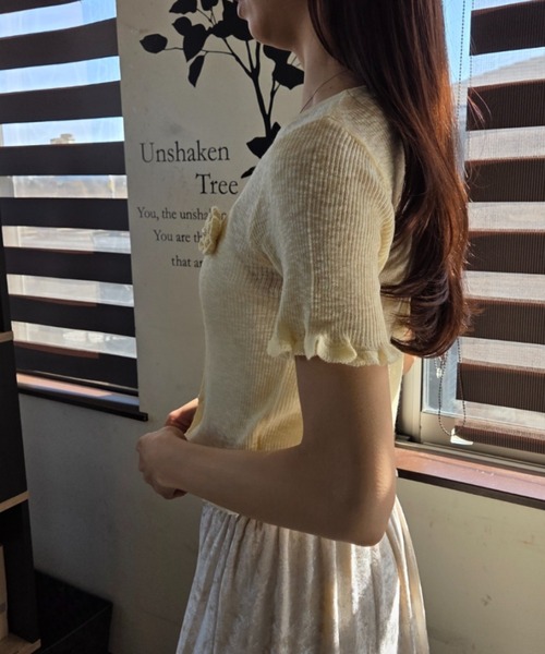 tolene(トレネ)の「大人ガーリー!バラモチーフ×メローフリル サマーニットカーディガン トップス(ニット/セーター・レディース・ホワイト/グリーン/ライトピンク/ライトブルー/イエロー・FREE)」の22枚目の写真