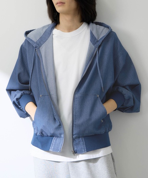 NAVY（ネイビー）の「ブリーズデニム フルZIPパーカー（パーカー・メンズ・グレー/ブルー・S/M/L/XL）」の2枚目の写真