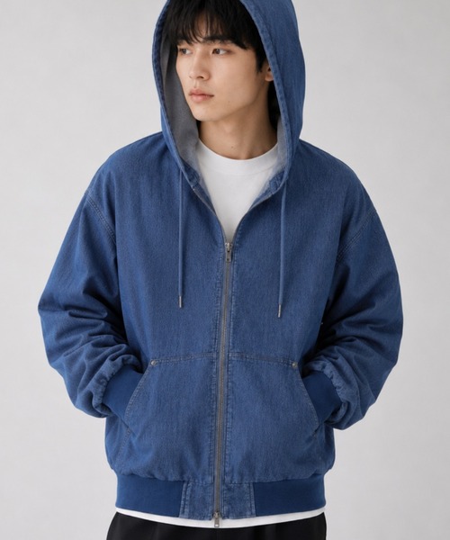 NAVY(ネイビー)の「【NAVY / ネイビー】 ブリーズデニム フルZIPパーカーUV接触冷感(パーカー・メンズ・グレー/ブルー・S/M/L/XL)」の15枚目の写真