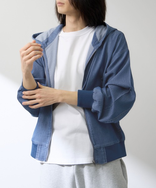 NAVY（ネイビー）の「ブリーズデニム フルZIPパーカー（パーカー・メンズ・グレー/ブルー・S/M/L/XL）」の8枚目の写真