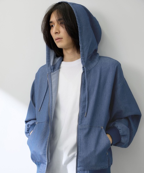 NAVY（ネイビー）の「ブリーズデニム フルZIPパーカー（パーカー・メンズ・グレー/ブルー・S/M/L/XL）」の11枚目の写真