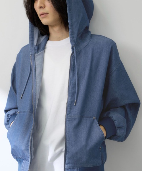 NAVY(ネイビー)の「【NAVY / ネイビー】 ブリーズデニム フルZIPパーカーUV接触冷感(パーカー・メンズ・グレー/ブルー・S/M/L/XL)」の16枚目の写真