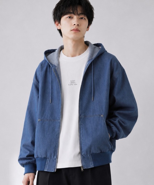 NAVY(ネイビー)の「【NAVY / ネイビー】 ブリーズデニム フルZIPパーカーUV接触冷感(パーカー・メンズ・グレー/ブルー・S/M/L/XL)」の14枚目の写真