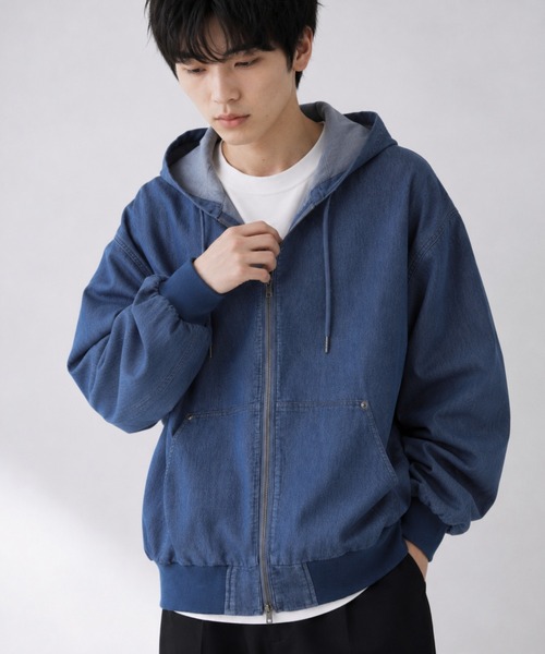NAVY(ネイビー)の「【NAVY / ネイビー】 ブリーズデニム フルZIPパーカーUV接触冷感(パーカー・メンズ・グレー/ブルー・S/M/L/XL)」の13枚目の写真