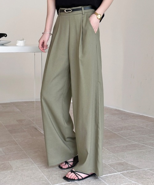 DAY CLOSET(デイ クローゼット)の「【縦ライン強調/ストンと落ち感シルエット】フロントタック リネン ワイドパンツ レディース(その他パンツ・レディース・ブラック/カーキ/アイボリー/モカ・S/M/L)」の4枚目の写真