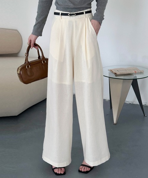 DAY CLOSET(デイ クローゼット)の「【縦ライン強調/ストンと落ち感シルエット】フロントタック リネン ワイドパンツ レディース(その他パンツ・レディース・ブラック/カーキ/アイボリー/モカ・S/M/L)」の5枚目の写真
