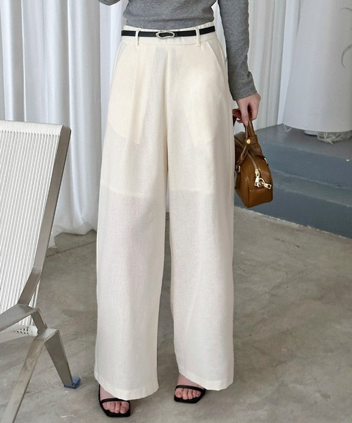 DAY CLOSET(デイ クローゼット)の「【縦ライン強調/ストンと落ち感シルエット】フロントタック リネン ワイドパンツ レディース(その他パンツ・レディース・ブラック/カーキ/アイボリー/モカ・S/M/L)」の6枚目の写真