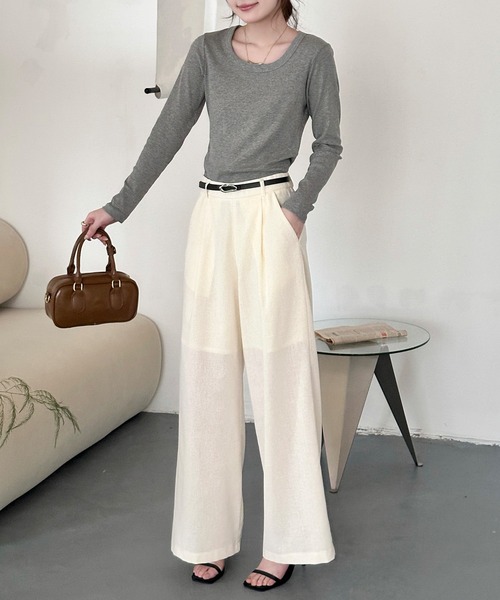 DAY CLOSET(デイ クローゼット)の「【縦ライン強調/ストンと落ち感シルエット】フロントタック リネン ワイドパンツ レディース(その他パンツ・レディース・ブラック/カーキ/アイボリー/モカ・S/M/L)」の8枚目の写真