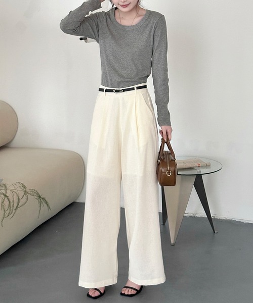 DAY CLOSET(デイ クローゼット)の「【縦ライン強調/ストンと落ち感シルエット】フロントタック リネン ワイドパンツ レディース(その他パンツ・レディース・ブラック/カーキ/アイボリー/モカ・S/M/L)」の9枚目の写真