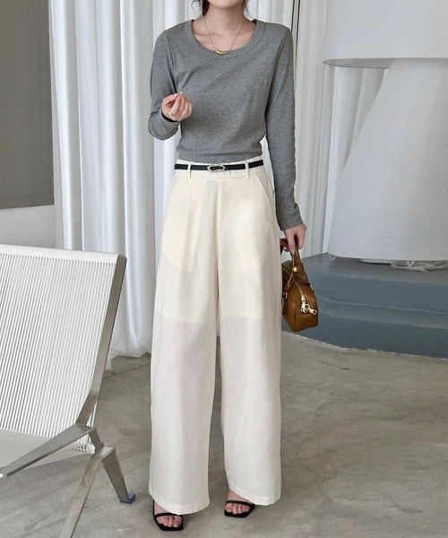 DAY CLOSET(デイ クローゼット)の「【縦ライン強調/ストンと落ち感シルエット】フロントタック リネン ワイドパンツ レディース(その他パンツ・レディース・ブラック/カーキ/アイボリー/モカ・S/M/L)」の10枚目の写真