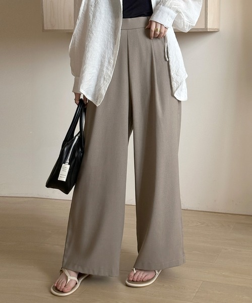 DAY CLOSET(デイ クローゼット)の「【縦ライン強調/ストンと落ち感シルエット】フロントタック リネン ワイドパンツ レディース(その他パンツ・レディース・ブラック/カーキ/アイボリー/モカ・S/M/L)」の17枚目の写真