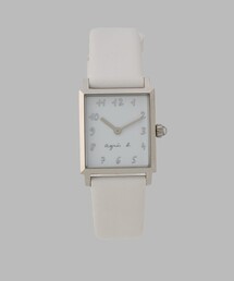 agnes b. | ホワイト レザー スクエア ウォッチ "Marcello"(アナログ腕時計)