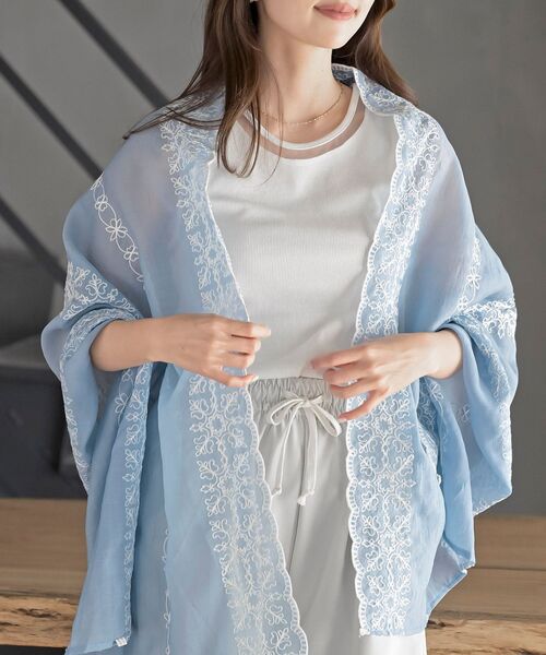 rps(アールピーエス)の「刺繍大判ストール(ストール/ショール・レディース・ミント/イエロー/アイボリー/ブルー・フリー)」の3枚目の写真