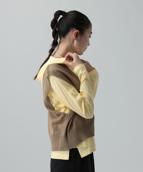 LEPSIM（レプシィム）の「シアーフードヘンリープルオーバー　661801（Tシャツ/カットソー・レディース・イエロー/ライトグレー/チャコールグレー・FREE）」の13枚目の写真