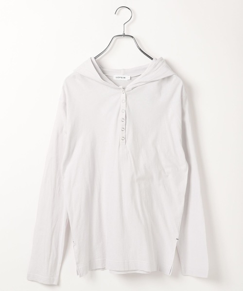 LEPSIM（レプシィム）の「シアーフードヘンリープルオーバー　661801（Tシャツ/カットソー・レディース・イエロー/ライトグレー/チャコールグレー・FREE）」の4枚目の写真